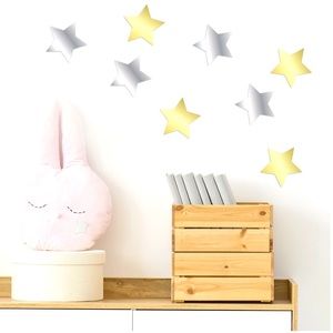 Blue Moon Studio 8pc Self-Adhesive Silver and Gold Star Wall Mirror Decals